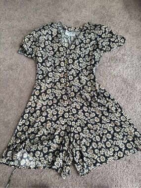 Vintage Black Floral Button-Front Romper